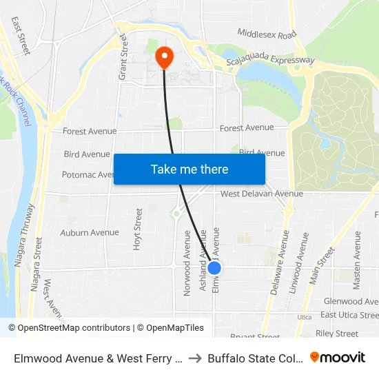 Elmwood Avenue & West Ferry Street to Buffalo State College map