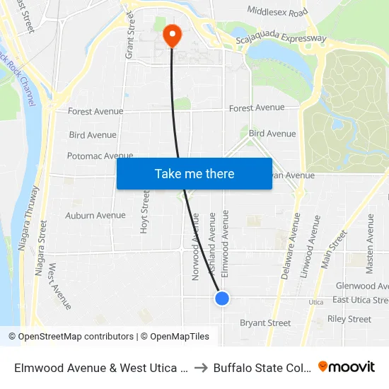 Elmwood Avenue & West Utica Street to Buffalo State College map
