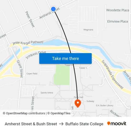 Amherst Street & Bush Street to Buffalo State College map