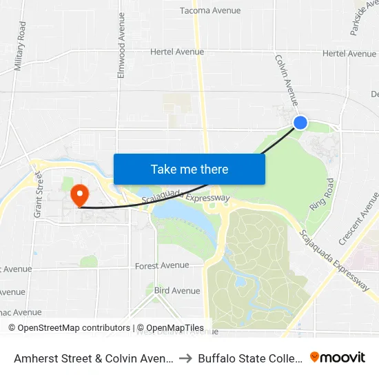Amherst Street & Colvin Avenue to Buffalo State College map