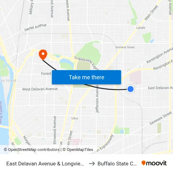 East Delavan Avenue & Longview Avenue to Buffalo State College map