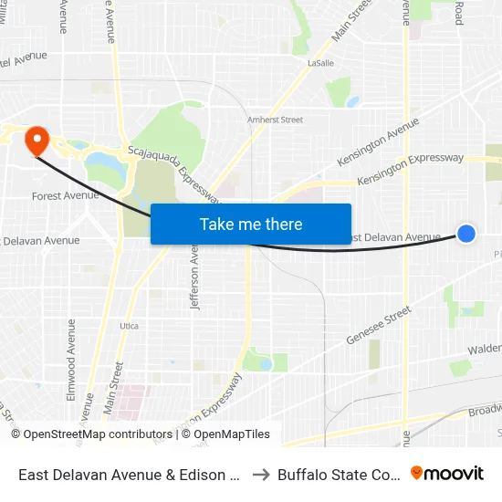 East Delavan Avenue & Edison Avenue to Buffalo State College map