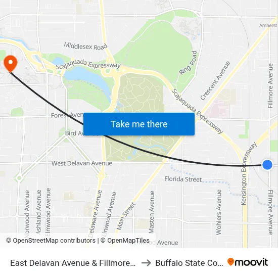 East Delavan Avenue & Fillmore Avenue to Buffalo State College map