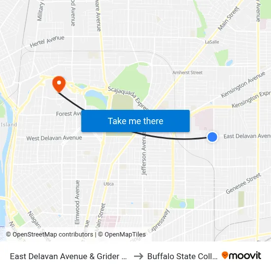 East Delavan Avenue & Grider Street to Buffalo State College map