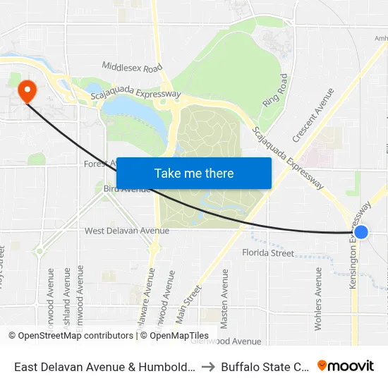 East Delavan Avenue & Humboldt Parkway to Buffalo State College map
