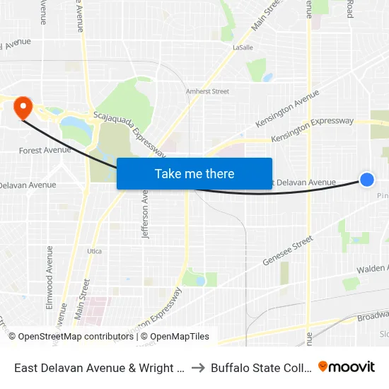 East Delavan Avenue & Wright Road to Buffalo State College map