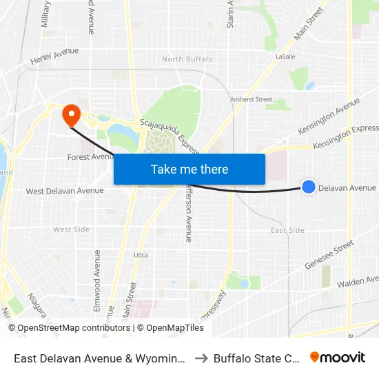 East Delavan Avenue & Wyoming Avenue to Buffalo State College map