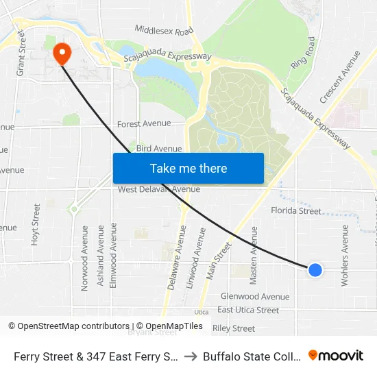 Ferry Street & 347 East Ferry Street to Buffalo State College map