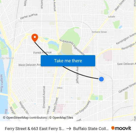 Ferry Street & 663 East Ferry Street to Buffalo State College map