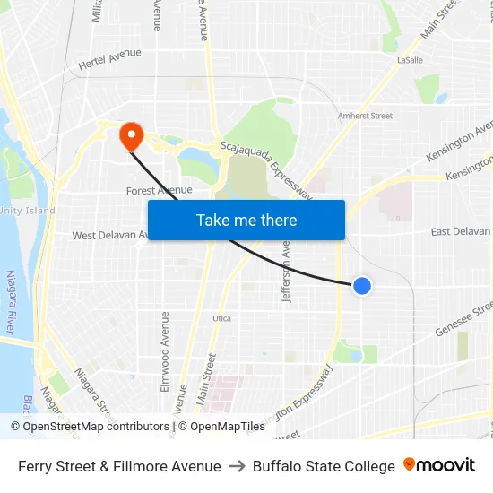 Ferry Street & Fillmore Avenue to Buffalo State College map