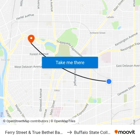Ferry Street & True Bethel Baptist to Buffalo State College map