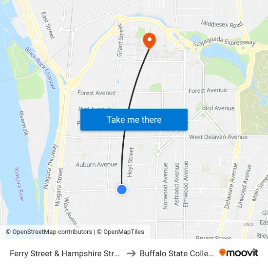 Ferry Street & Hampshire Street to Buffalo State College map