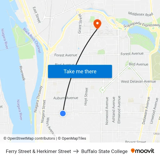 Ferry Street & Herkimer Street to Buffalo State College map