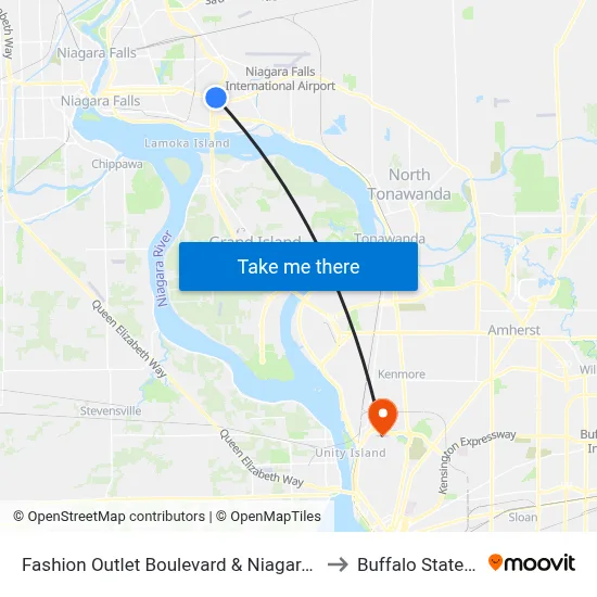 Fashion Outlet Boulevard & Niagara Falls Boulevard to Buffalo State College map