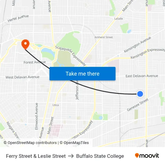 Ferry Street & Leslie Street to Buffalo State College map