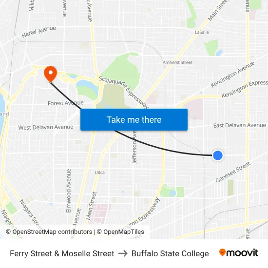 Ferry Street & Moselle Street to Buffalo State College map