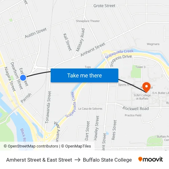 Amherst Street & East Street to Buffalo State College map