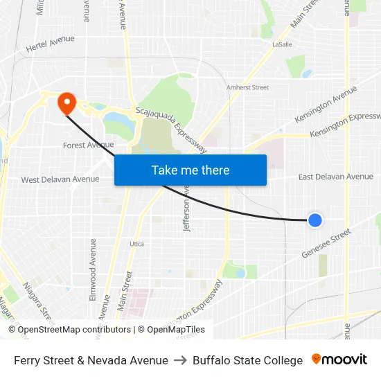 Ferry Street & Nevada Avenue to Buffalo State College map