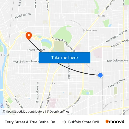 Ferry Street & True Bethel Baptist to Buffalo State College map