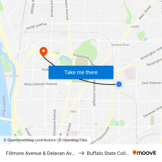 Fillmore Avenue & Delavan Avenue to Buffalo State College map