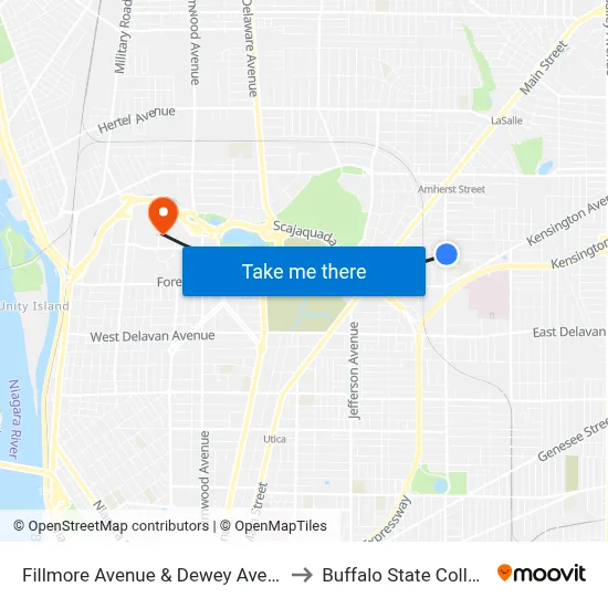 Fillmore Avenue & Dewey Avenue to Buffalo State College map