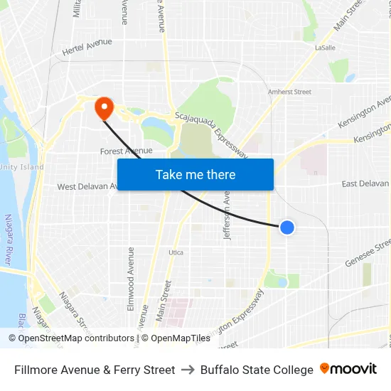Fillmore Avenue & Ferry Street to Buffalo State College map
