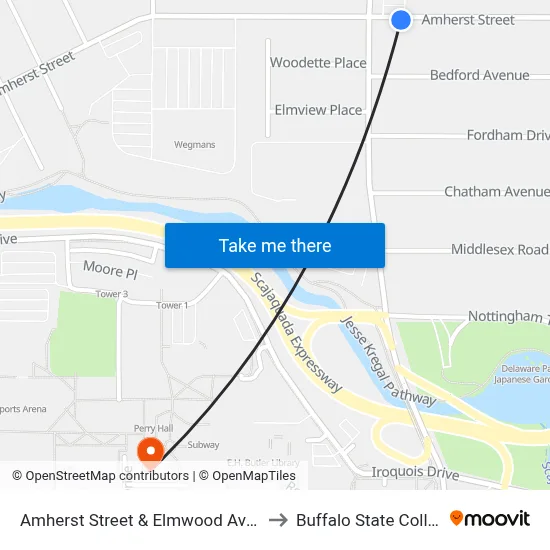 Amherst Street & Elmwood Avenue to Buffalo State College map