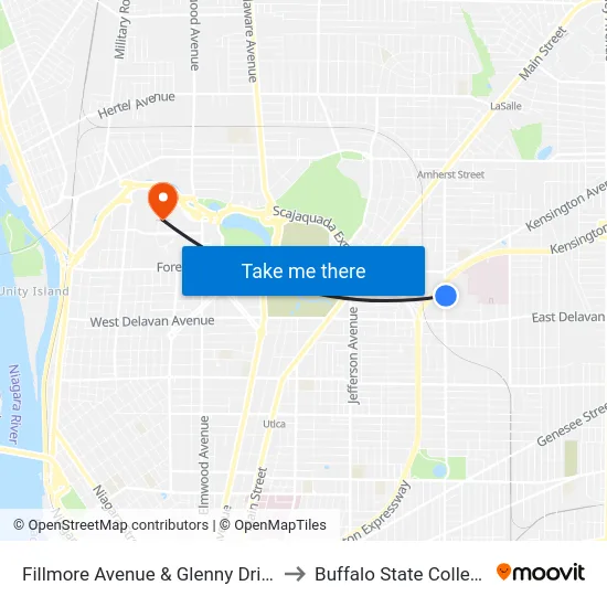 Fillmore Avenue & Glenny Drive to Buffalo State College map