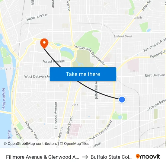 Fillmore Avenue & Glenwood Avenue to Buffalo State College map