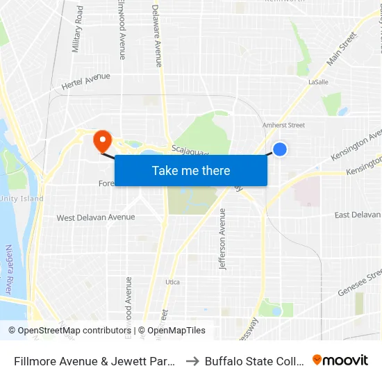 Fillmore Avenue & Jewett Parkway to Buffalo State College map