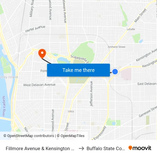 Fillmore Avenue & Kensington Avenue to Buffalo State College map