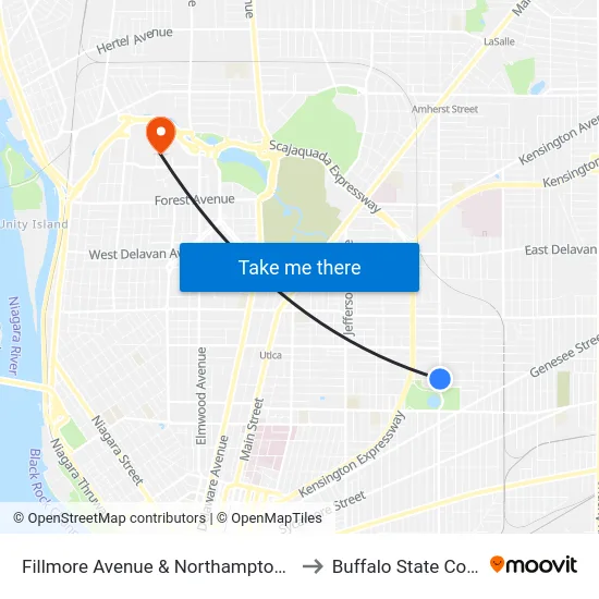 Fillmore Avenue & Northampton Street to Buffalo State College map
