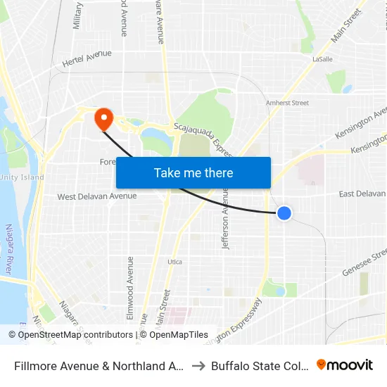 Fillmore Avenue & Northland Avenue to Buffalo State College map