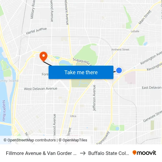 Fillmore Avenue & Van Gorder Street to Buffalo State College map