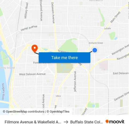 Fillmore Avenue & Wakefield Avenue to Buffalo State College map