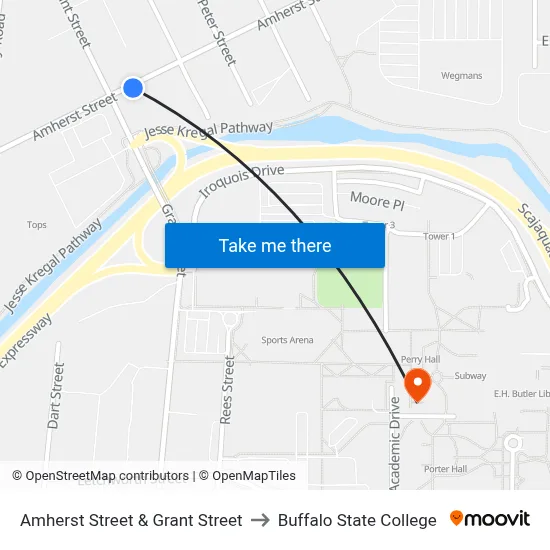 Amherst Street & Grant Street to Buffalo State College map