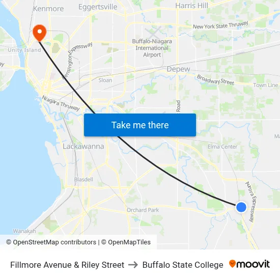 Fillmore Avenue & Riley Street to Buffalo State College map