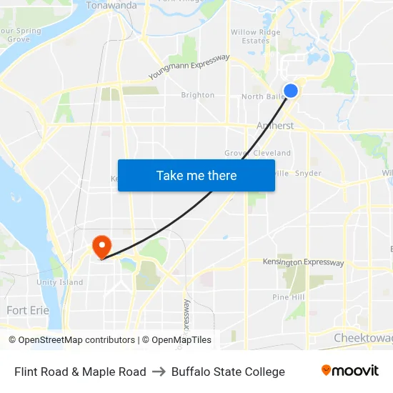 Flint Road & Maple Road to Buffalo State College map
