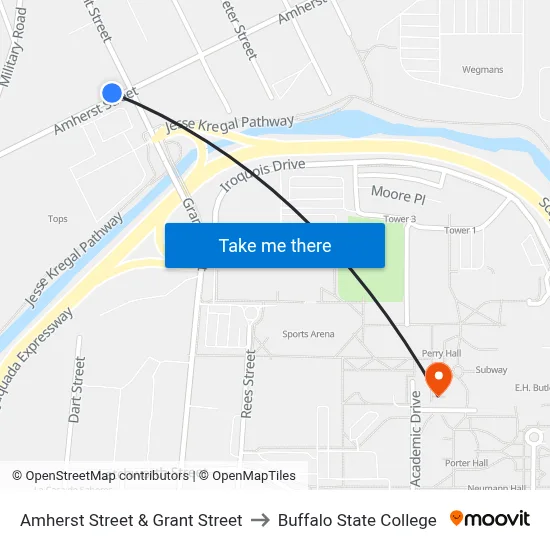 Amherst Street & Grant Street to Buffalo State College map