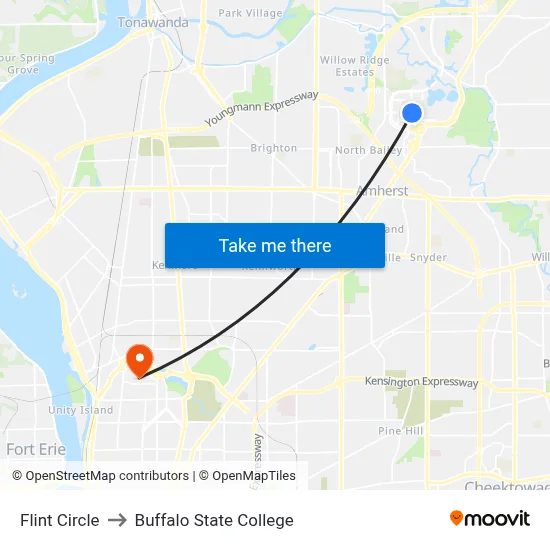 Flint Circle to Buffalo State College map