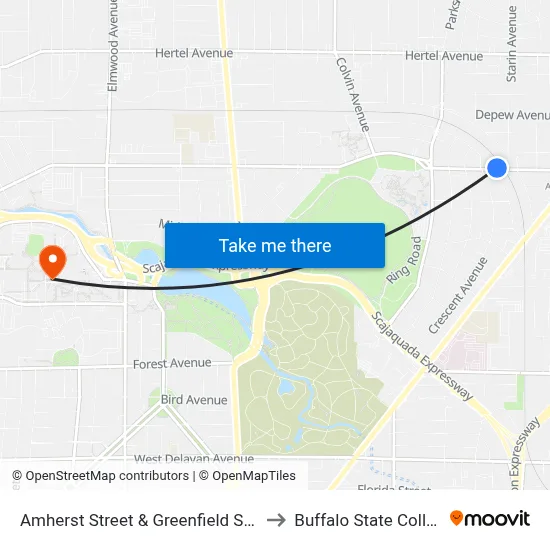 Amherst Street & Greenfield Street to Buffalo State College map