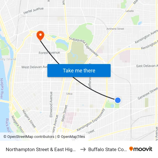 Northampton Street & East High School to Buffalo State College map