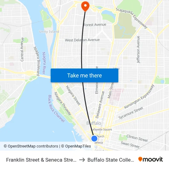 Franklin Street & Seneca Street to Buffalo State College map