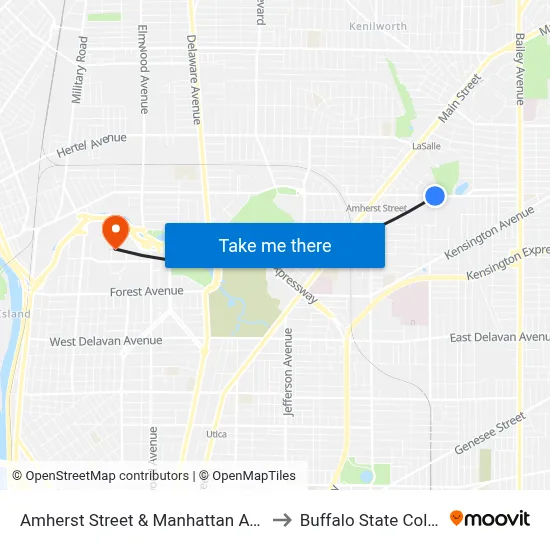 Amherst Street & Manhattan Avenue to Buffalo State College map