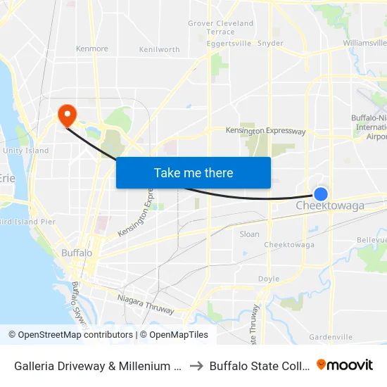 Galleria Driveway & Millenium Hotel to Buffalo State College map