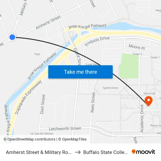 Amherst Street & Military Road to Buffalo State College map