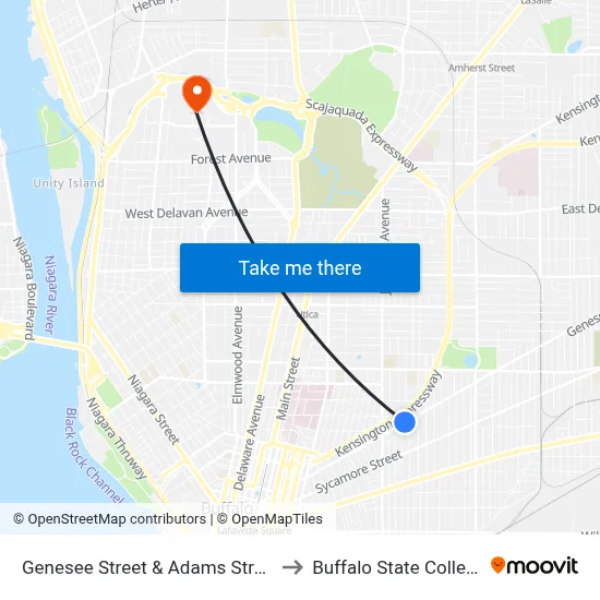 Genesee Street & Adams Street to Buffalo State College map