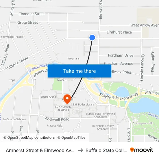 Amherst Street & Elmwood Avenue to Buffalo State College map