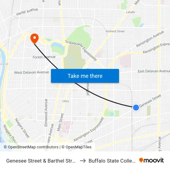 Genesee Street & Barthel Street to Buffalo State College map