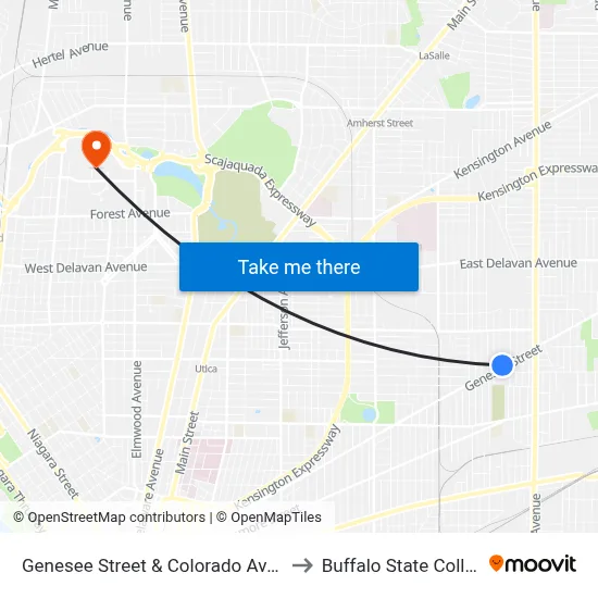 Genesee Street & Colorado Avenue to Buffalo State College map